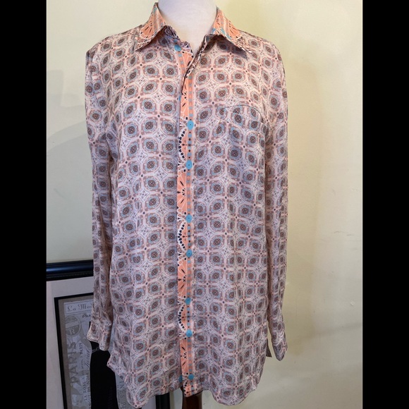 Free People  Tunic Size M Boho Oversized Long Sleeves Peach Colors - Picture 2 of 11